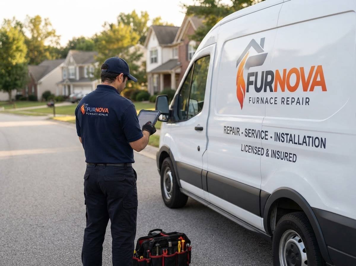 Licensed and insured Furnova furnace technician arriving at a Vaughan home